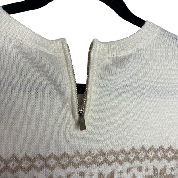 NWT Talbots Fair Isle Winter Print Cream Knit Crewneck Sweater Size Medium - Picture 7 of 11